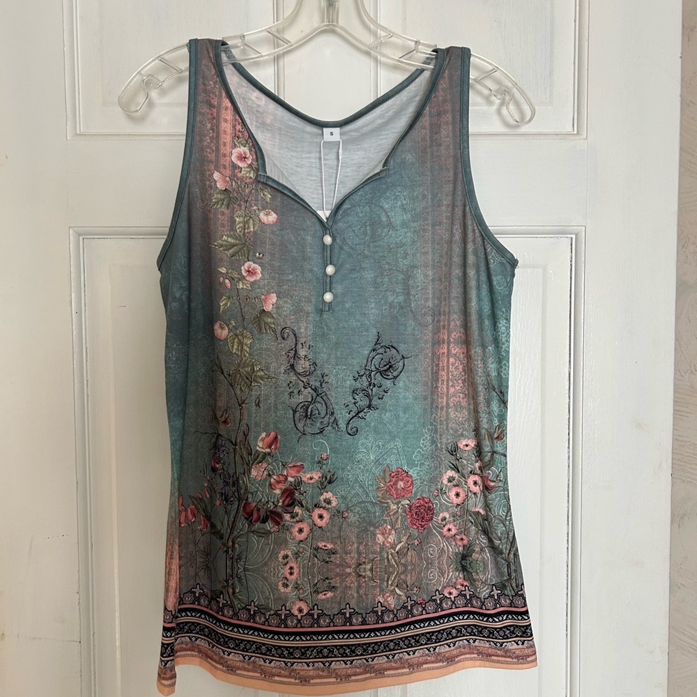 Floral Teal and Pink Women's Top